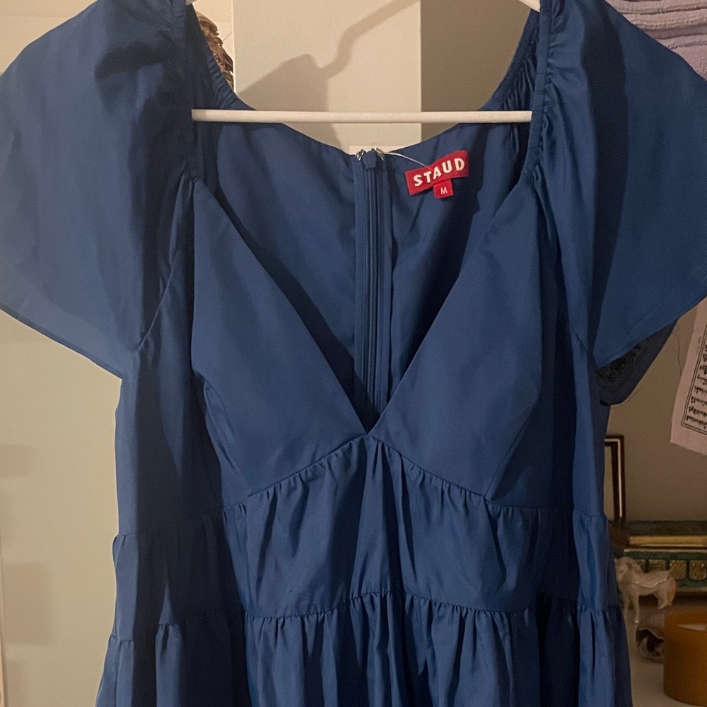 STAUD Deep Blue V-Neck Dress